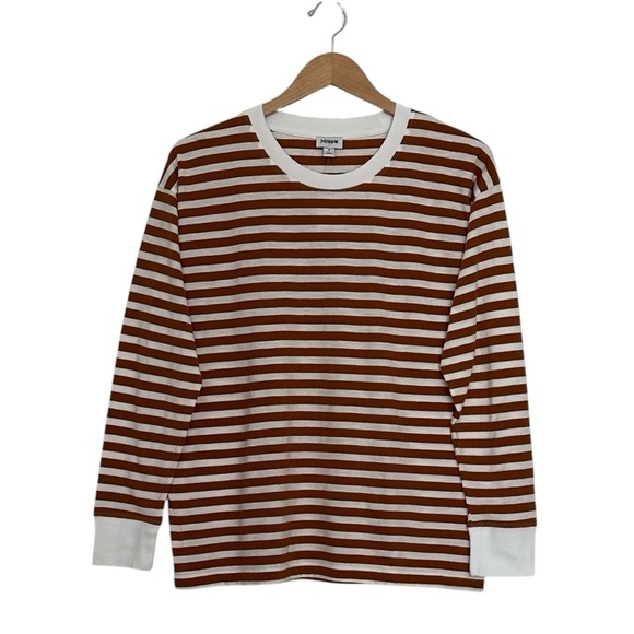 J. Crew Brown and White Striped Top - Picture 1 of 6
